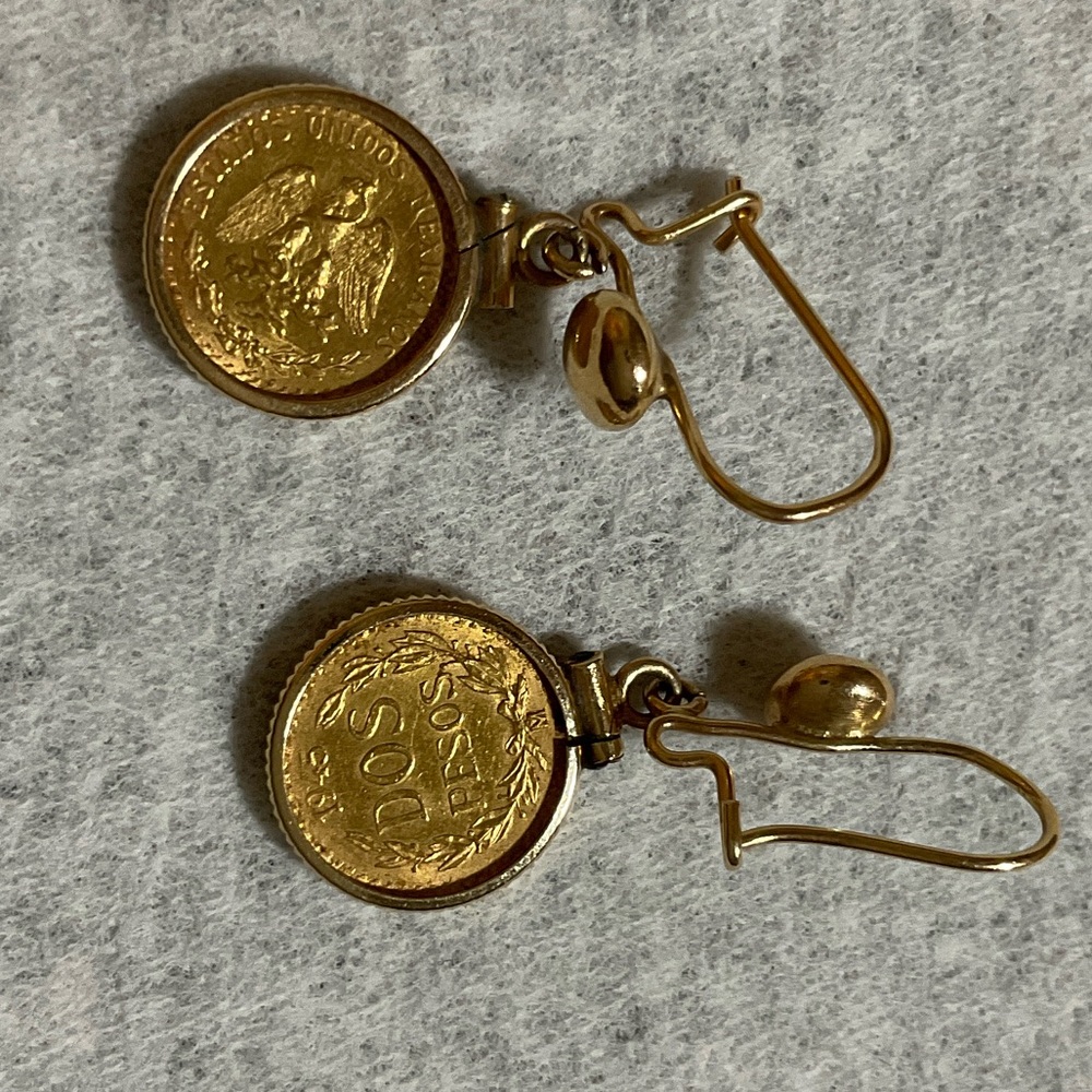 14K YELLOW GOLD COIN DANGLE EARRINGS 1945